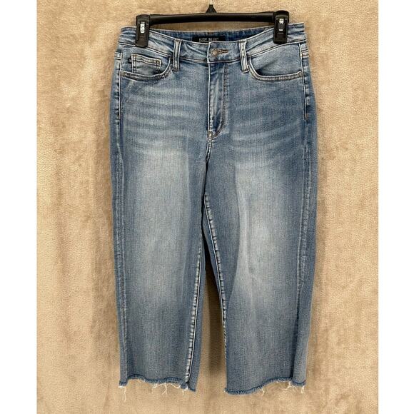 Judy Blue Jeans Womens 28 Wide Leg Crop‎ Medium Wash Frayed Hem Stretch Casual - Picture 1 of 12